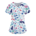 thumbnail image 5 of Camisetas de mujer, uniforme de trabajo con cuello en V para mujer, blusas con estampado 3D de dinosaurios lindos, blusa de uniforme de enfermera con animales lindos, ropa de trabajo con bolsillo, 5 of 5