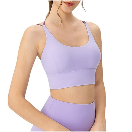 JGGSPWM Women s Sports Cropped Tank Tops High Support Workout Tank Tops Built in Bra Padded Strappy Yoga Crop Top Cross Back Gym Shirts Purple L