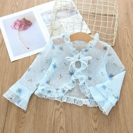 

Cathalem Long Kids Toddler Little Girls Princess Floral Flowers Sun Protection Long Sleeve Cardigan Lace Girl Kids Winter Coat Coat Light Blue 8-9 Years