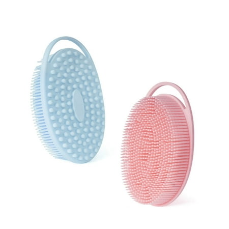 Silicone Shower Brush Exfoliating Body Brush Scalp Massager/Brush Easy to Clean(Pink and Blue)