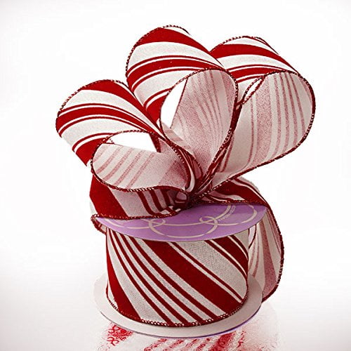 New Roll 2 In Red White Peppermint Candy Cane Christmas Wired Ribbon x 35 Ft