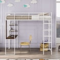 thumbnail image 2 of Metal Loft Bed with Desk and Shelves, Twin Size High Loft Bed Frame with 2 Built-in Ladder and Full-length Guardrails for Kids Teens Adults, No Box Spring Needed, White, 2 of 7