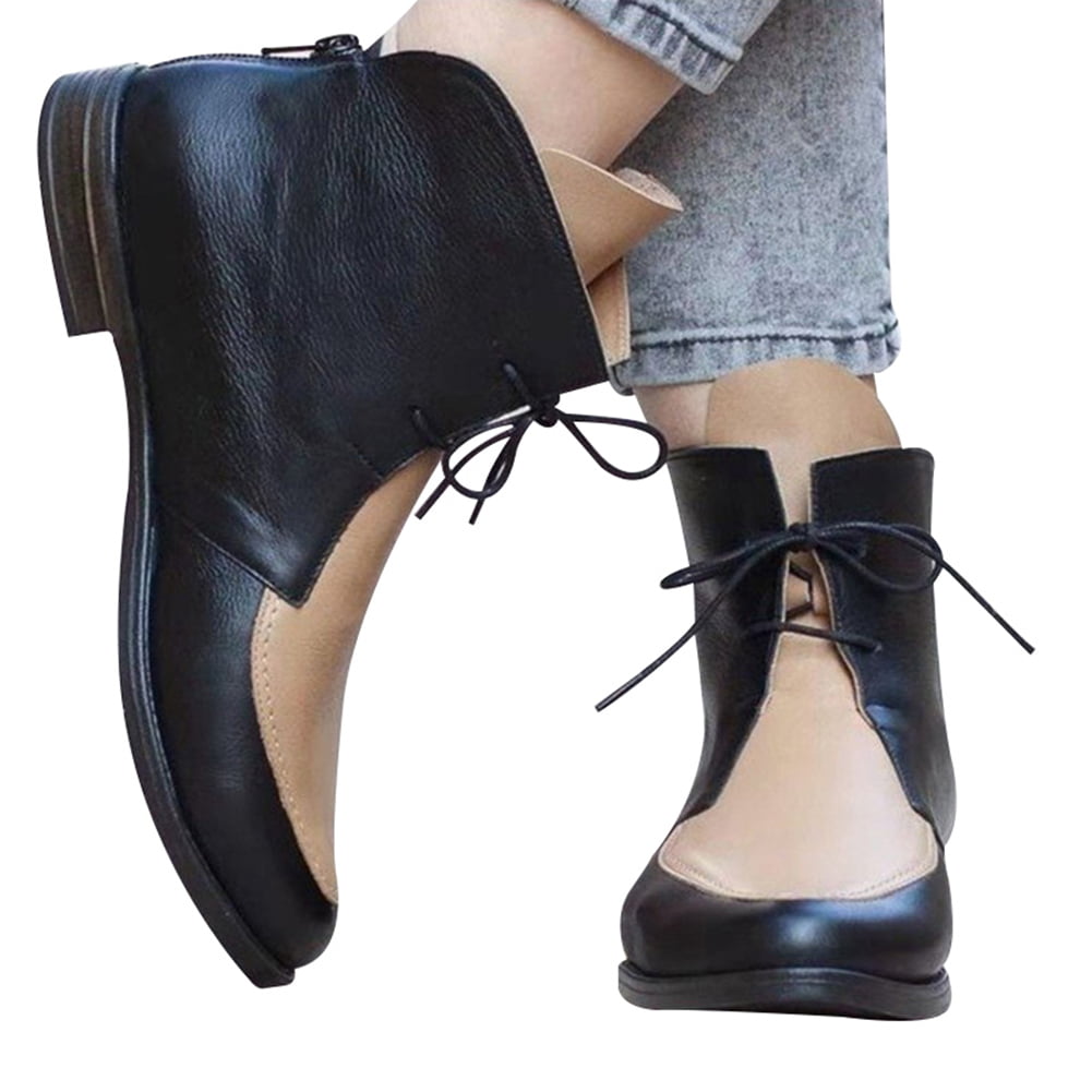 Details about   Womens Ladies Med Block Heels Pointed Toe Ankle Riding Boots Lace Up Shoes SIZE