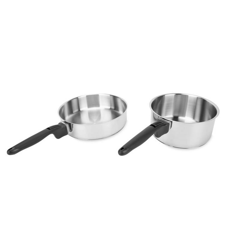 Set of 3 stainless steel fry pans with removable handle - Silver