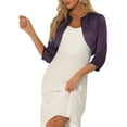 thumbnail image 1 of INSPIRE CHIC Boléro de Soirée Élégant pour Femme à devant Ouvert, Manches 3/4, Cardigan en Satin, Violet Foncé, TP, 1 of 5