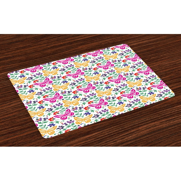 Spring Placemats Set of 4 Flowers Butterflies Plants Vibrant Summer