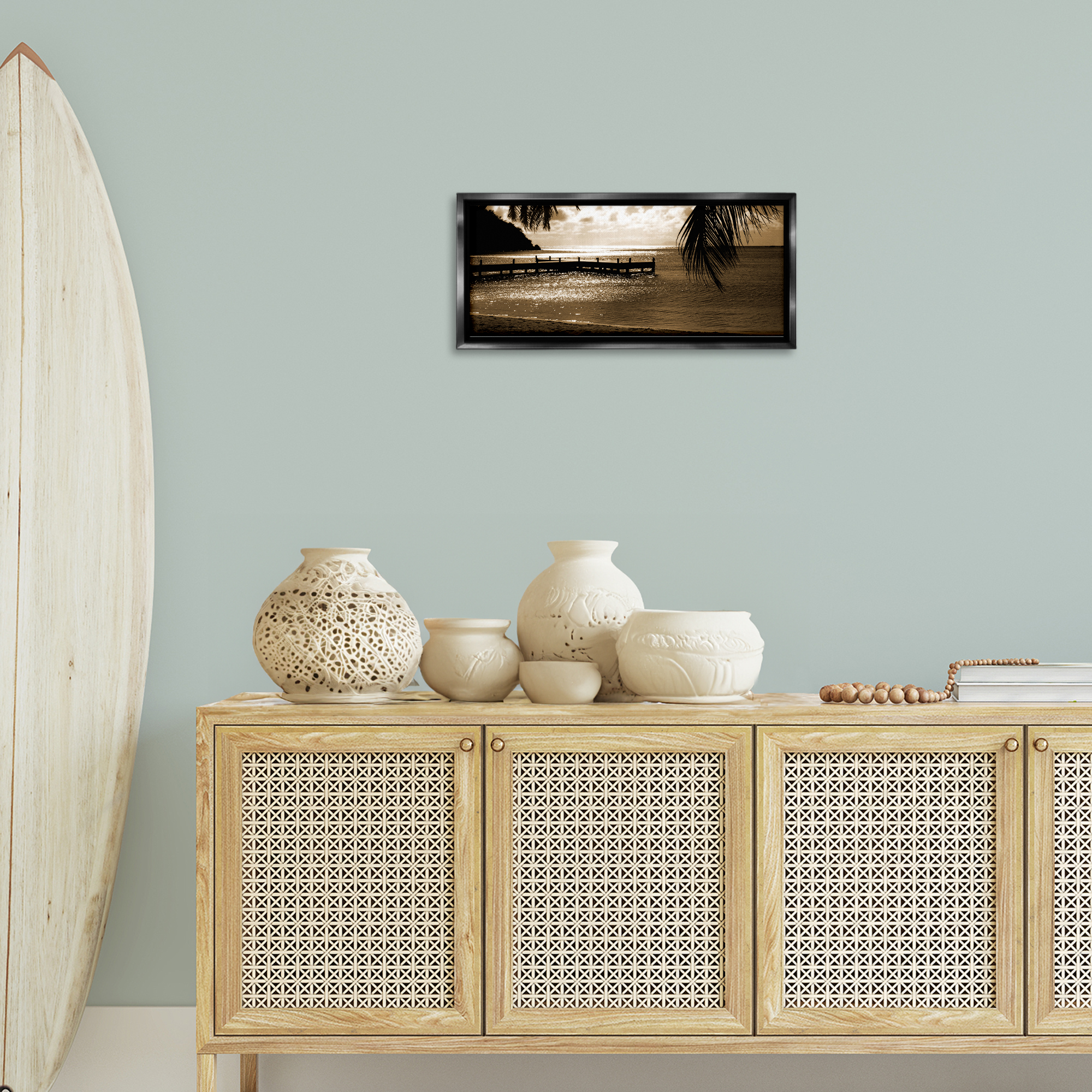 Stupell Industries Wooden Jetty Dock Landscape & Nature Photography Black Floater Framed Canvas Art Print Wall Art, 25 x 11
