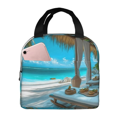 Insulated Lunch Bag for Women Men - Luxurious Tropical Beach Retreat Leakproof Cooler Lunch Box for Women Men  Lunch Tote Bags for Work School Picnic Travel