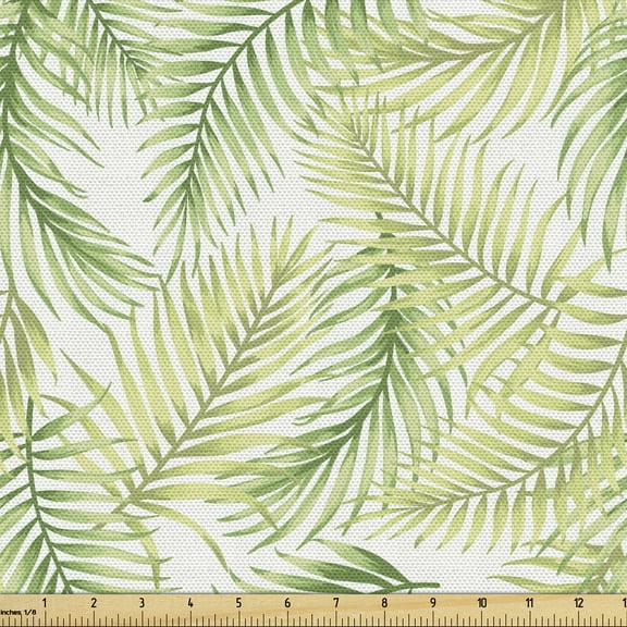 Ambesonne Palm Leaf Fabric by the Yard Upholstery, Fresh Environment, 5 Yards, Fern Green Pale Green