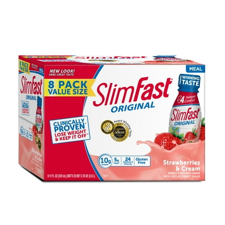 SlimFast Original Meal Replacement Shakes, Strawberries and Cream, 11 Fl oz, 8 Ct