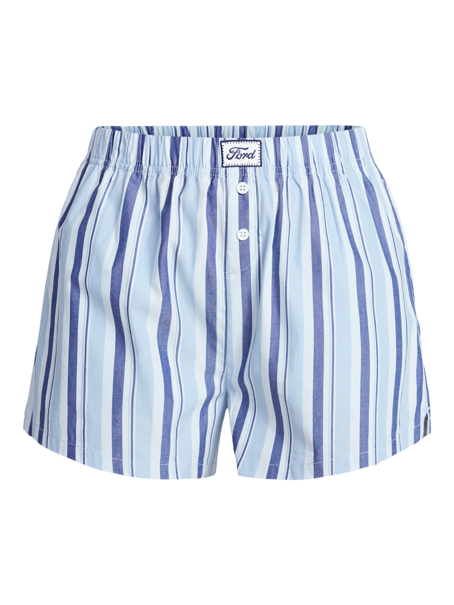 Ford Women's Striped Cotton Boxer Shorts with Logo Patch, Sizes XXS-XXL