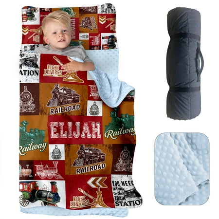 AOLOA Personalized Name Nap Mat for Toddlers Custom Sleeping Bag with Pillow Case & Blanket for Kids Boys Steam Train Design Slumber Bags for Daycare Preschool Kindergarten AOLOA Personalized Name Nap Mat for Toddlers Custom Sleeping Bag with Pillow Case & Blanket for Kids Boys Steam Train Design Slumber Bags for Daycare Preschool Kindergarten