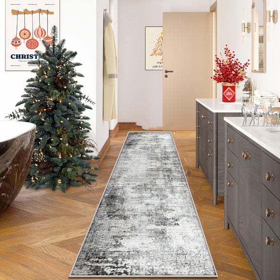 Minimalist Printed Hallway Runner Rug Non Slip Wear Resistant Durable Floor Mat for Entryway Home Office Decor Modern Washable Low Pile Accent Carpet Light Gray 70x24 Inch