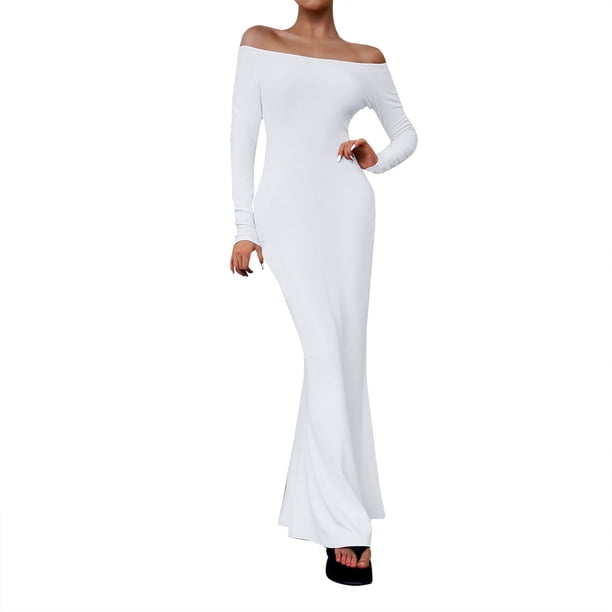 Gibobby Vestidos de sueter otoño invierno casual cómodo color sólido elegante delgado un hombro vestido(Blanco,M)