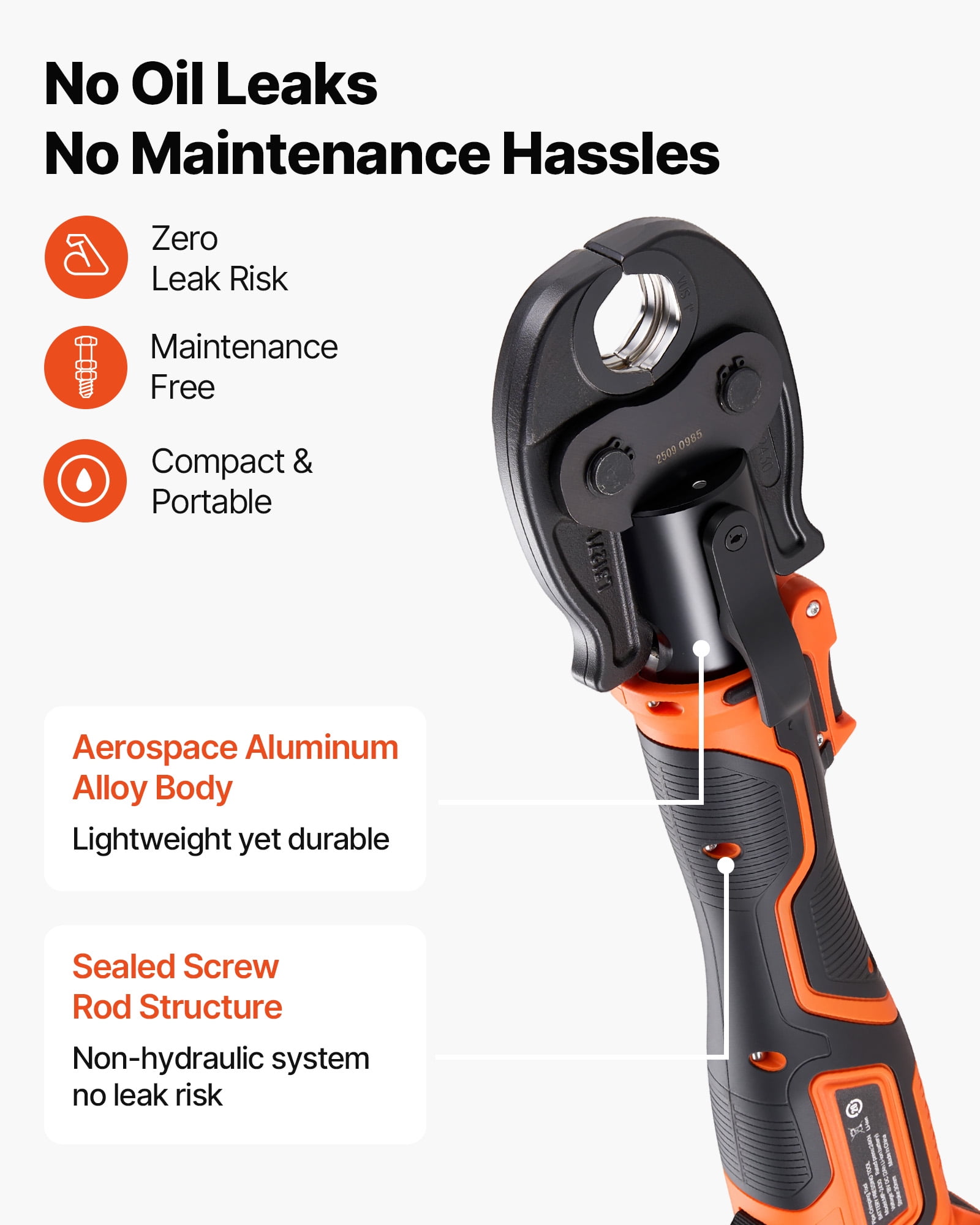 VEVOR ProPress Tool Kit, 18V Electric Pipe Crimping Tool for 1/2", 3/4", 1" Copper Tubes, Pro Press Copper Crimper Tool with 3 VUS Press Jaws, 2pcs 2AH Batteries, Fast Charger & Carrying Case