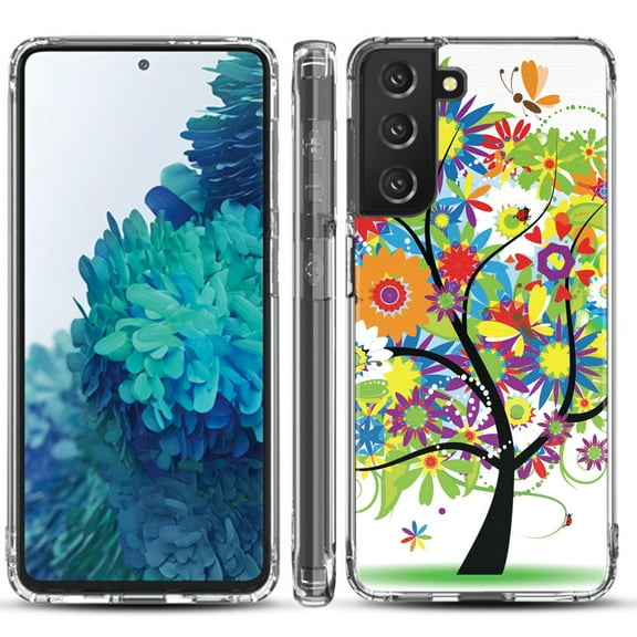 Shockproof Hybrid Bumper Phone Case for Samsung galaxy S21  5G / S21 Plus 5G, by OneToughShield ® - Colorful Tree
