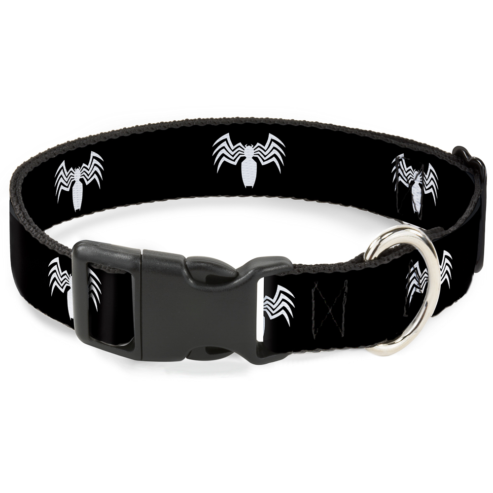 Dog Collar Plastic Clip Venom Spider Logo Black White 11 to 17 Inches 1