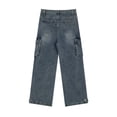 thumbnail image 2 of Mens Wide Leg Cargo Jeans with Pockets Washed Denim Loose Fit Casual Trousers Durable Everyday Streetwear Style, 2 of 10