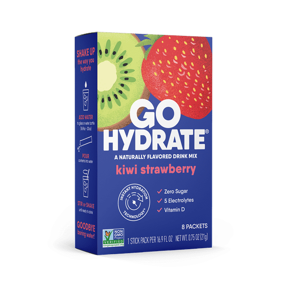 Electrolyte Hydration Drink Mix with Vitamin D, Non GMO Electrolyte Powder Hydration Pack, Kiwi Strawberry flavor, 8 Hydration Powder Packets - GoHydrate