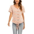 thumbnail image 4 of MAWCLOS Hauts d'Été pour Femmes T-shirt Col en V Manches Courtes Tunique Rayée Mode Plage Orange Blanc TTG, 4 of 4