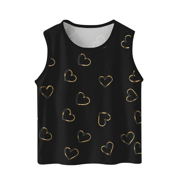 LLYwey Tank Tops for Girls Crew Neck Cute Sleeveless Tops Hearts Print Athletic Workout Tanks for Toddler Kids Soft Cotton Tanks Camisole Undershirts, T-83, Black, 3T