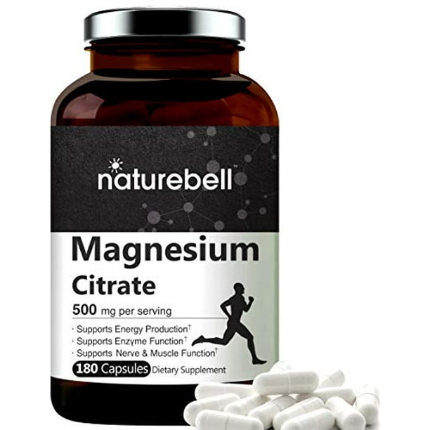 Naturebell Magnesium Citrate 500mg Per Serving 180 Capsules Extra Strength Magnesium Supplement Powerfully Supports Energy Metabolism Muscles Heart Bone Health And Immune System No Gmos Walmart Com Walmart Com
