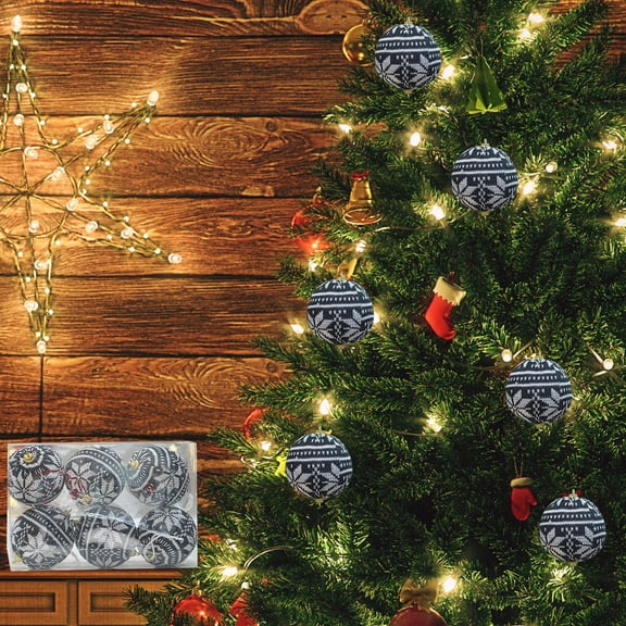 6Pcs Christmas Red Knitted Sweater Christmas Ball,2.36 Inches Rustic Hanging Christmas Tree Ornaments with Ribbons Snowflake Pattern for Xmas Festival Farmhouse Party Decor Gifts