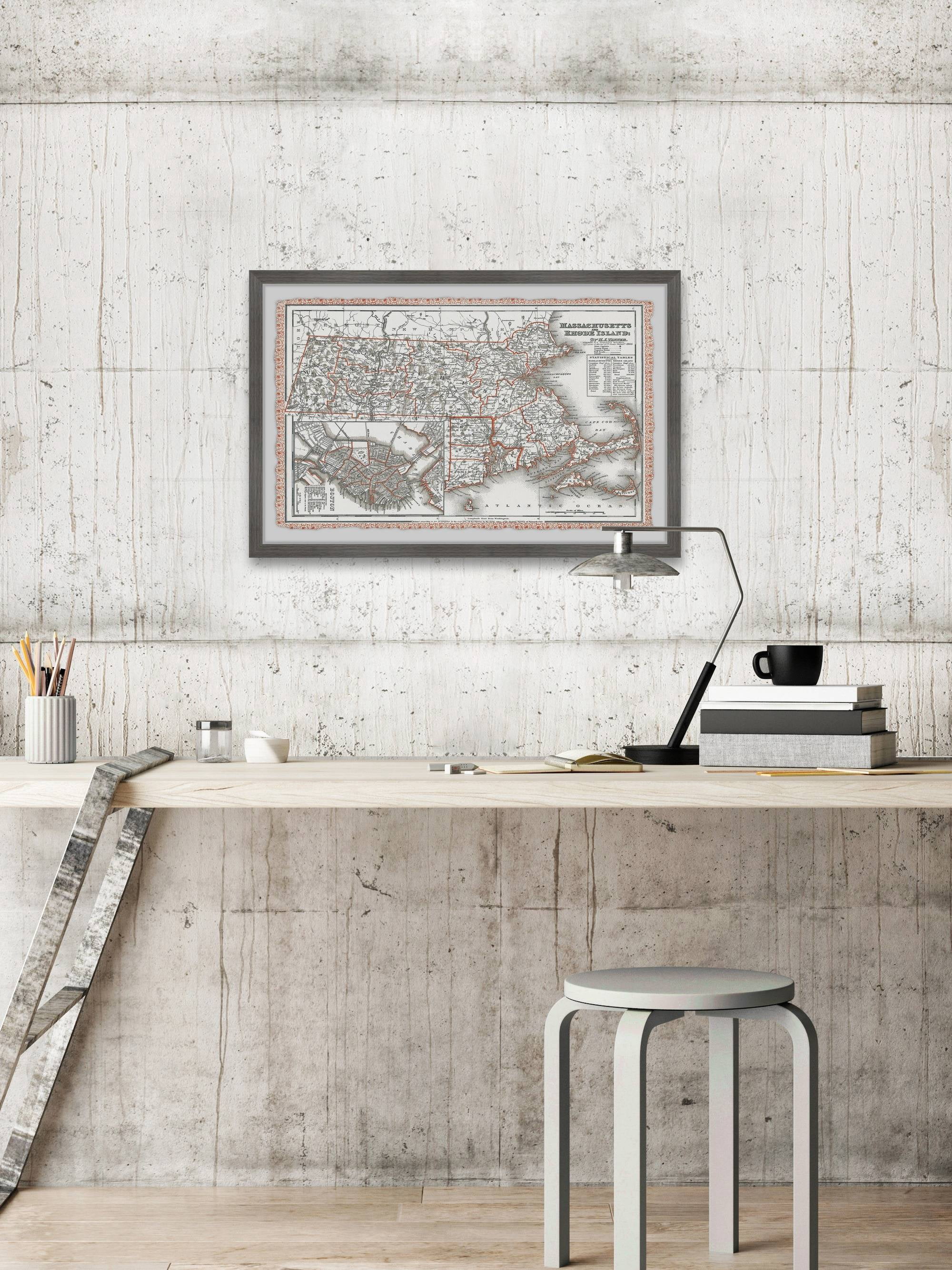 Marmont Hill Vintage Map of Massachusetts Framed Wall Art