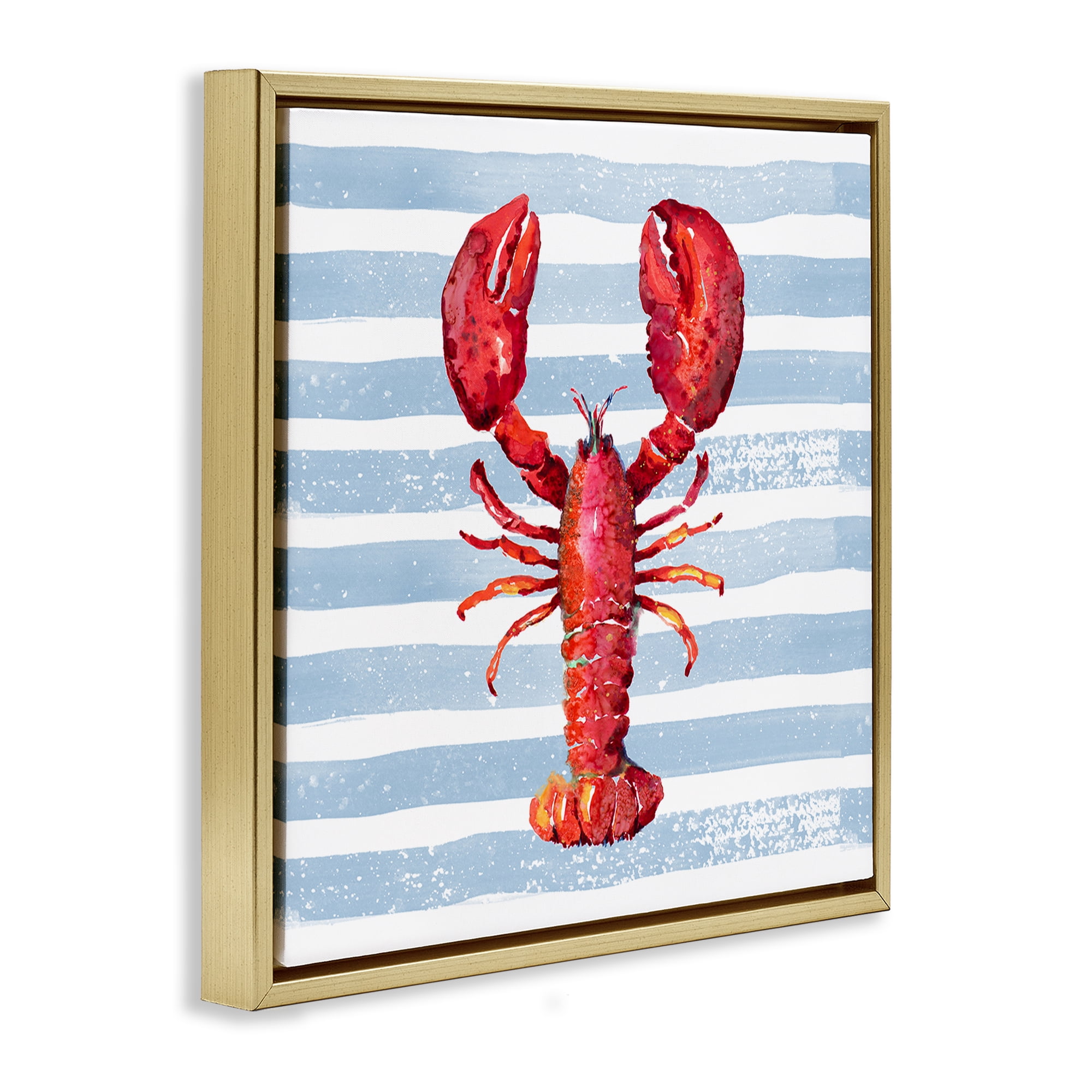 Stupell Industries Red Lobster on Blue Stripes Gold Framed Floater Canvas Wall Art, design by Patricia Pinto