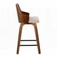 thumbnail image 2 of Set of 2 Ariana Mid-Century Modern Fixed-Height Counter Stools in Walnut Wood with Beige Fabric and Black Metal Footrest, 2 of 5