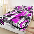 thumbnail image 5 of Castle Fairy Geometric Circular Block King Sheets 4pcs,Abstract Linear Strip Bedding,Black Magenta Gray,1 Flat Sheet, 1 Fitted Sheet and 2 Pillowcases, 5 of 7