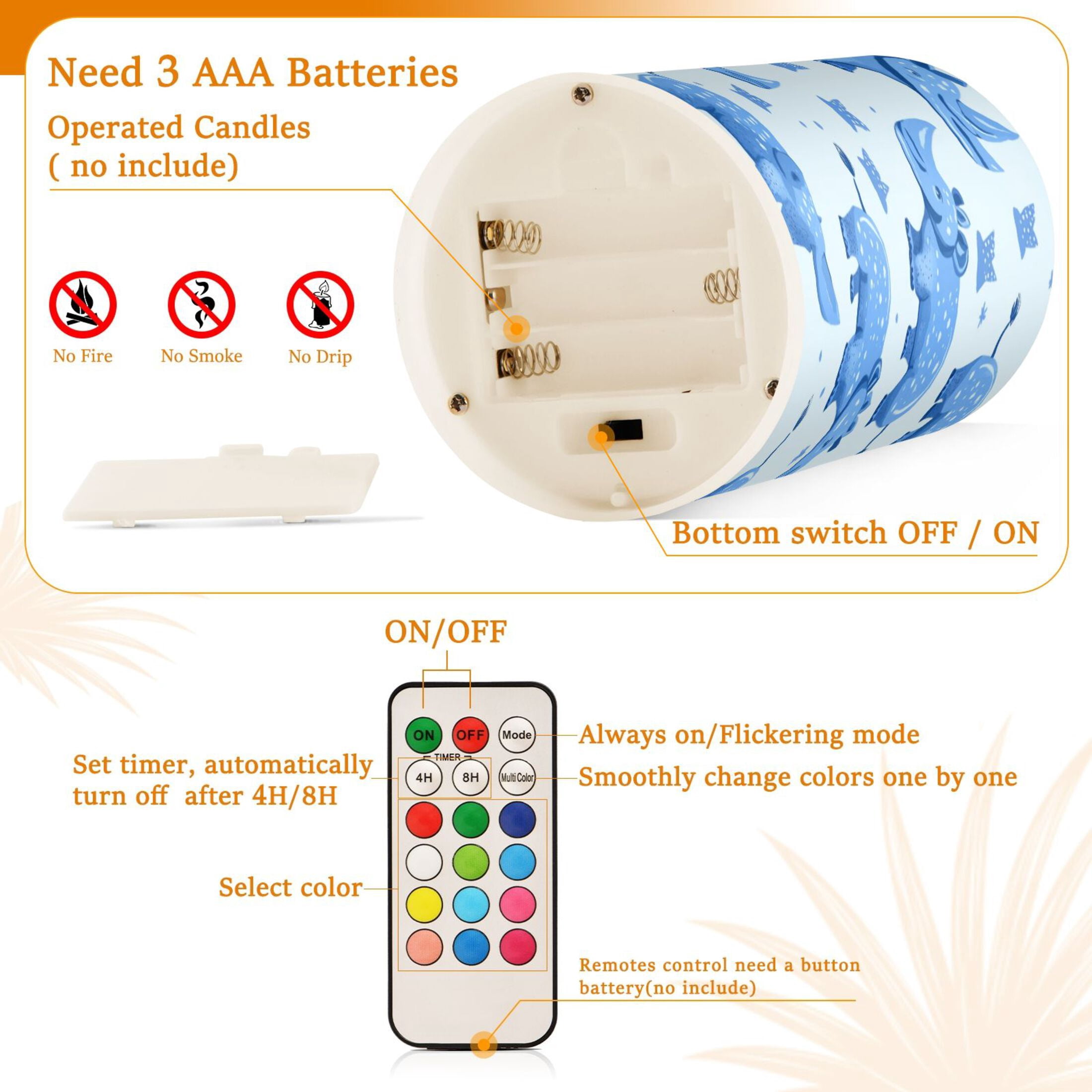 Flameless Candles Lights, Pack of two LED Lights, Dimmable LED Pillar Candles Battery Operated, Flames Remote Control Blue Rhinoceros