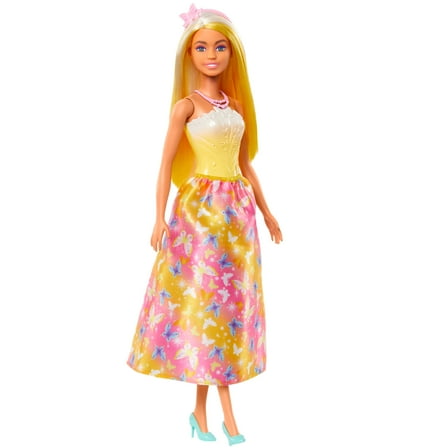 Barbie Royal Doll with Brightly Highlighted Hair, Butterfly-Print Skirt and Accessories