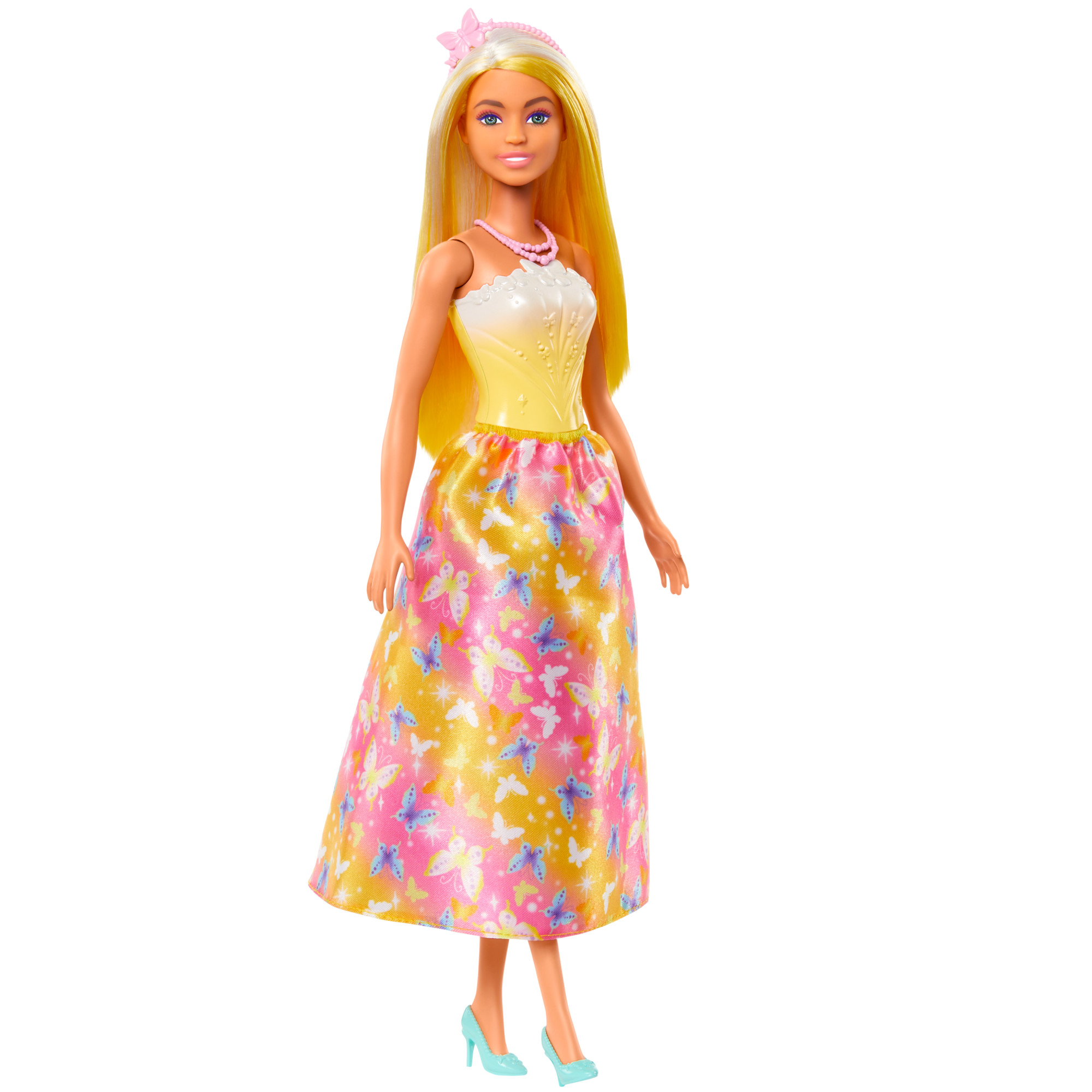 Barbie Royal Doll with Brightly Highlighted Hair, Butterfly-Print Skirt and Accessories