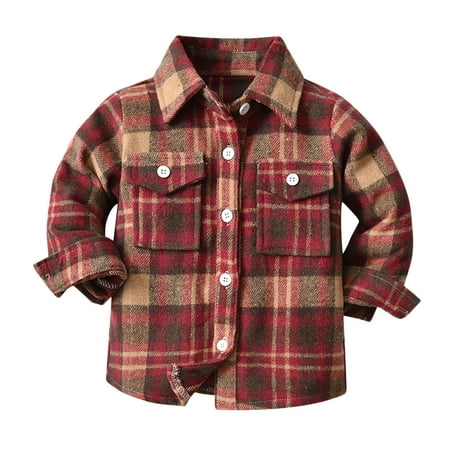 

Kids Baby Boys Girls Flannel Plaid Shirt Jacket Long Sleeve Button Down Tops Coat Shacket Jacket Fall Winter Clothes A-Red 3-4 Years