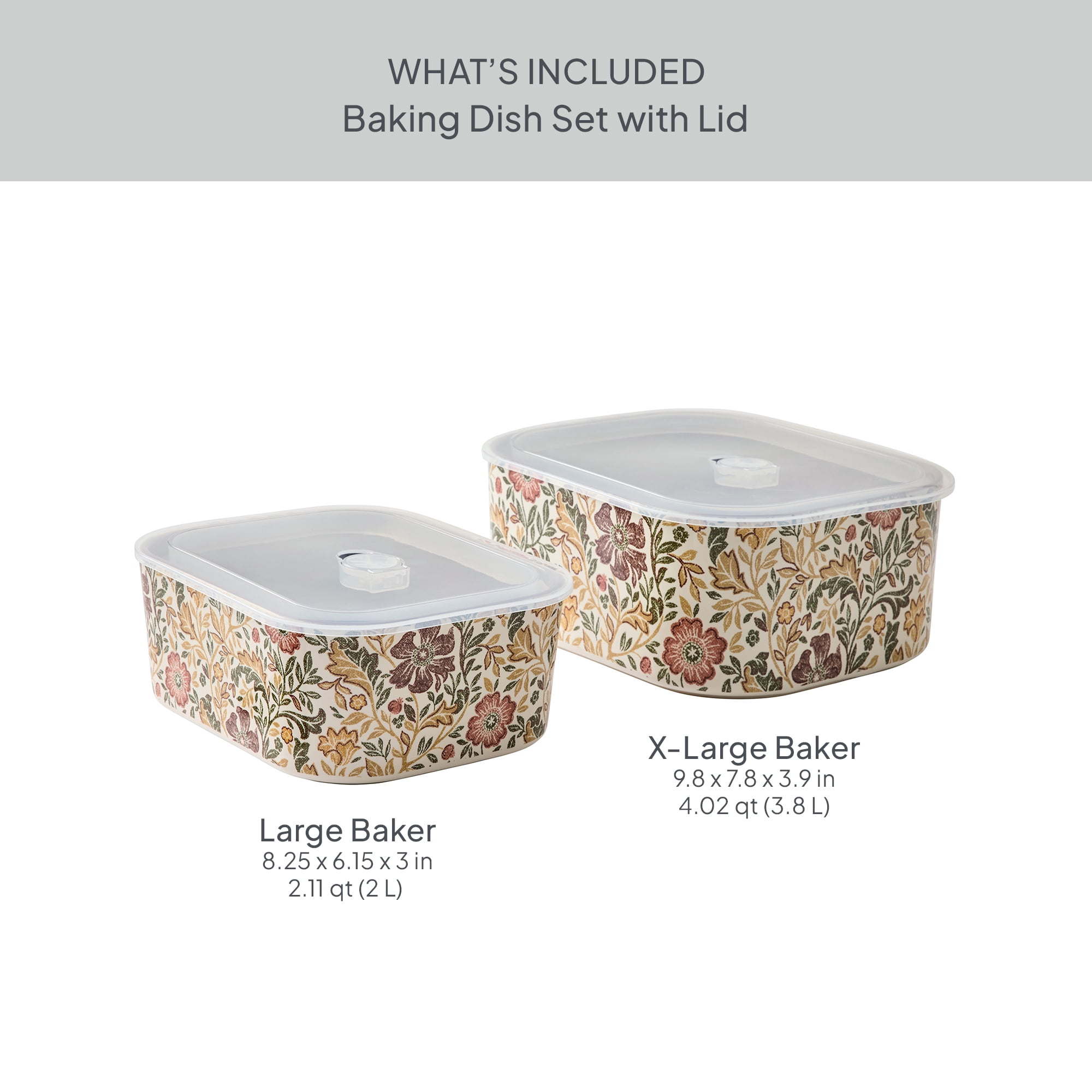 Better Homes & Gardens Edith Vine Floral 4-Piece Stoneware Baking Dish Set with Lids