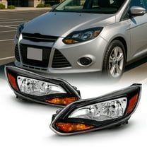 AKKON - Fits 2012-2014 Ford Focus 4Door Sedan Hatchback [Halogen Type] Black Trim Headlights Pair Driver Left Passenger Right