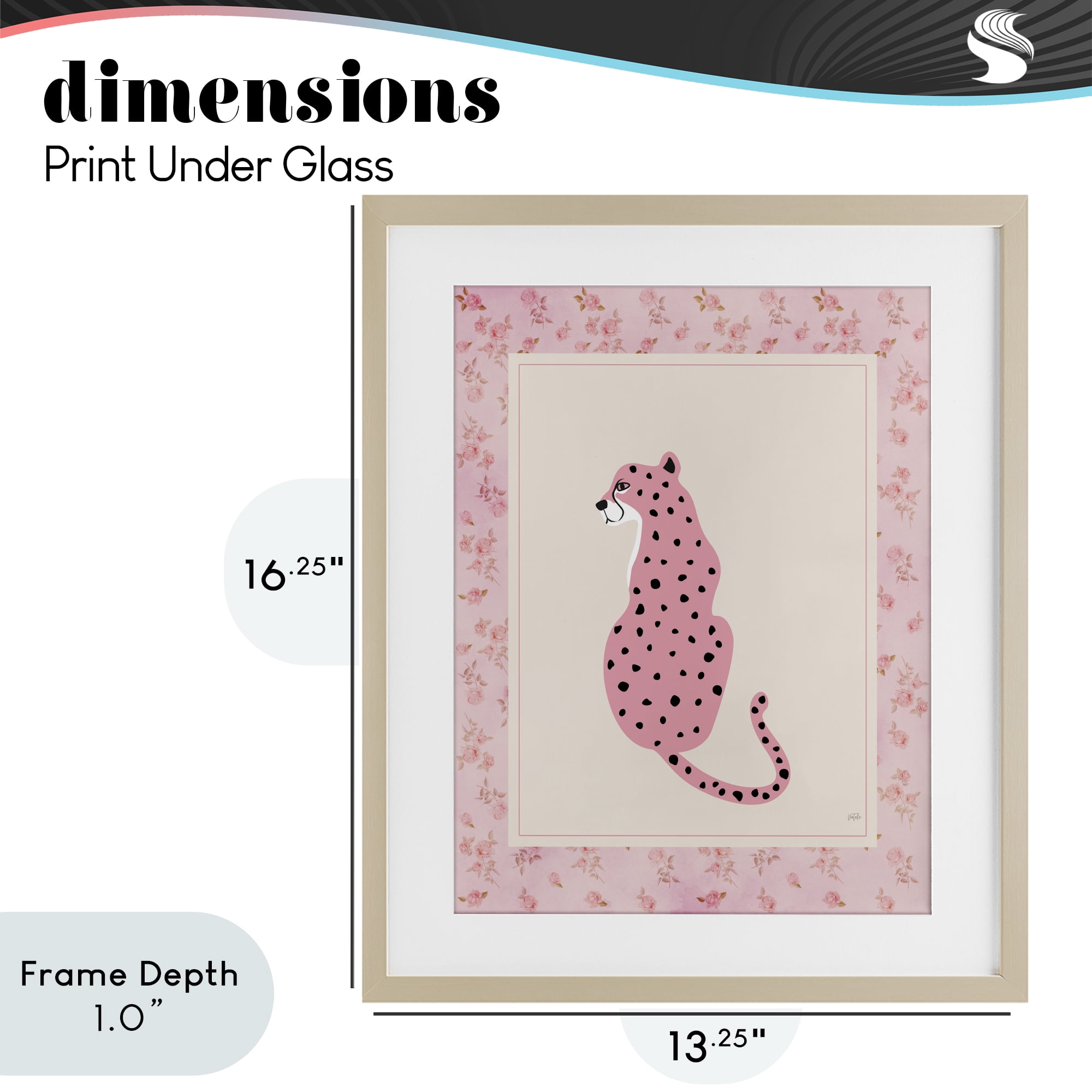 Stupell Industries Pink Sitting Cheetah with Border Birch Framed Print Under Glass, design by Natalie Carpentieri