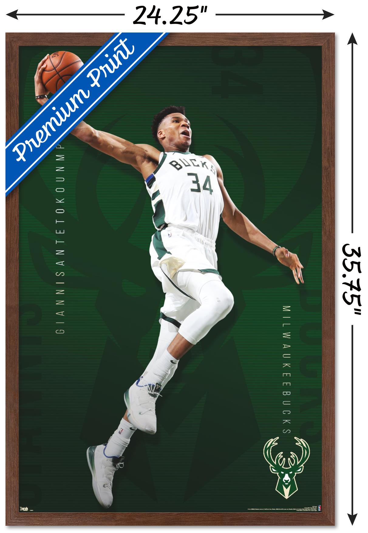 NBA Milwaukee Bucks - Giannis Antetokounmpo 19 Wall Poster, 22.375" x 34", Framed