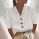 thumbnail image 2 of Blusa con botones sueltos de color sólido con cuello en V informal de manga media para mujer OAVQHLG3B Store lin121212, 2 of 5