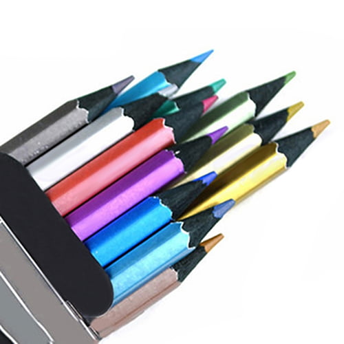 D-GROEE 12x Metallic Colored Pencils Black Wood Drawing Pencils Assorted  Colors Wooden Sketching Pencil Set Premium Non-toxic Colored Pencils for  Kids