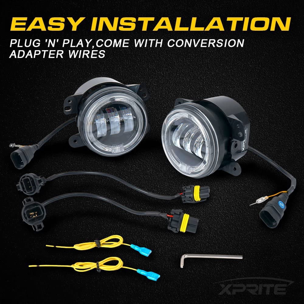 Sunpie 4" Inch 60W Cree Led Fog Lights with W/Amber/Orange Halo Ring DRL for Jeep Wrangler JK Tractor Boat (2pcs/set)