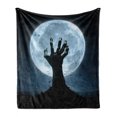 thumbnail image 1 of Halloween Soft Flannel Fleece Throw Blanket, Realistic Zombie Earth Soil Full Moon Bat Horror Story October Twilight Themed, Cozy Plush for Indoor and Outdoor Use, 70" x 90", Blue Black, by Ambesonne, 1 of 6