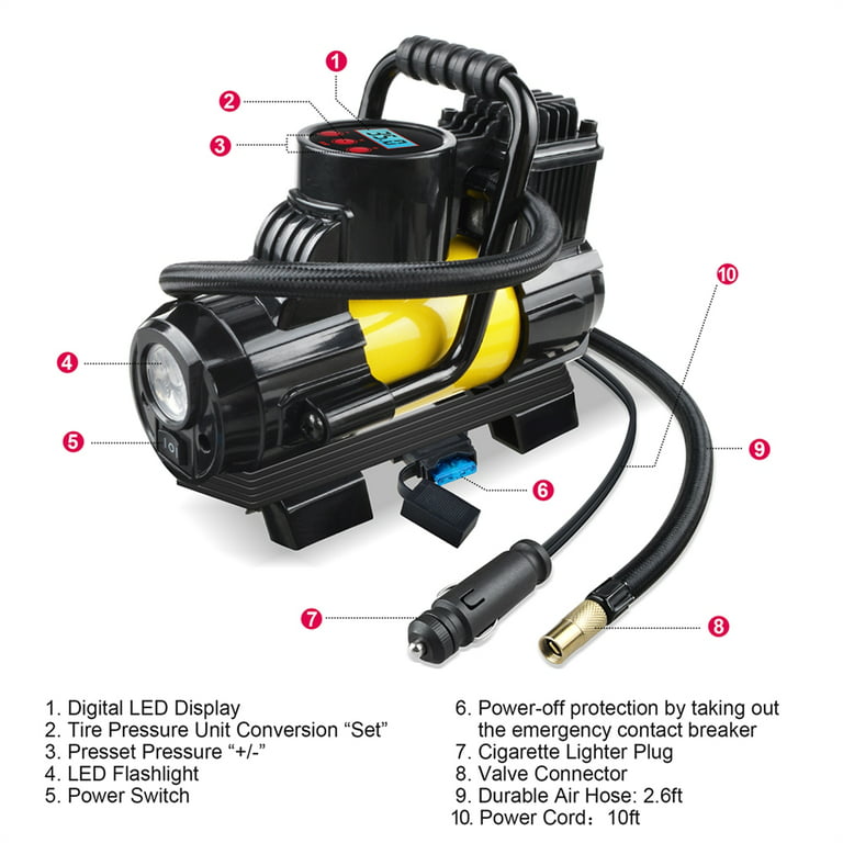  EPAuto 12V DC Portable Air Compressor Pump, Digital Tire  Inflator : Automotive