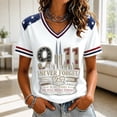thumbnail image 2 of KDDYLITQ Patriotic Shirts for Women Vintage 911 Memorial Never Forget Flag Tops Short Sleeve V Neck 25th Tshirt White L, 2 of 4