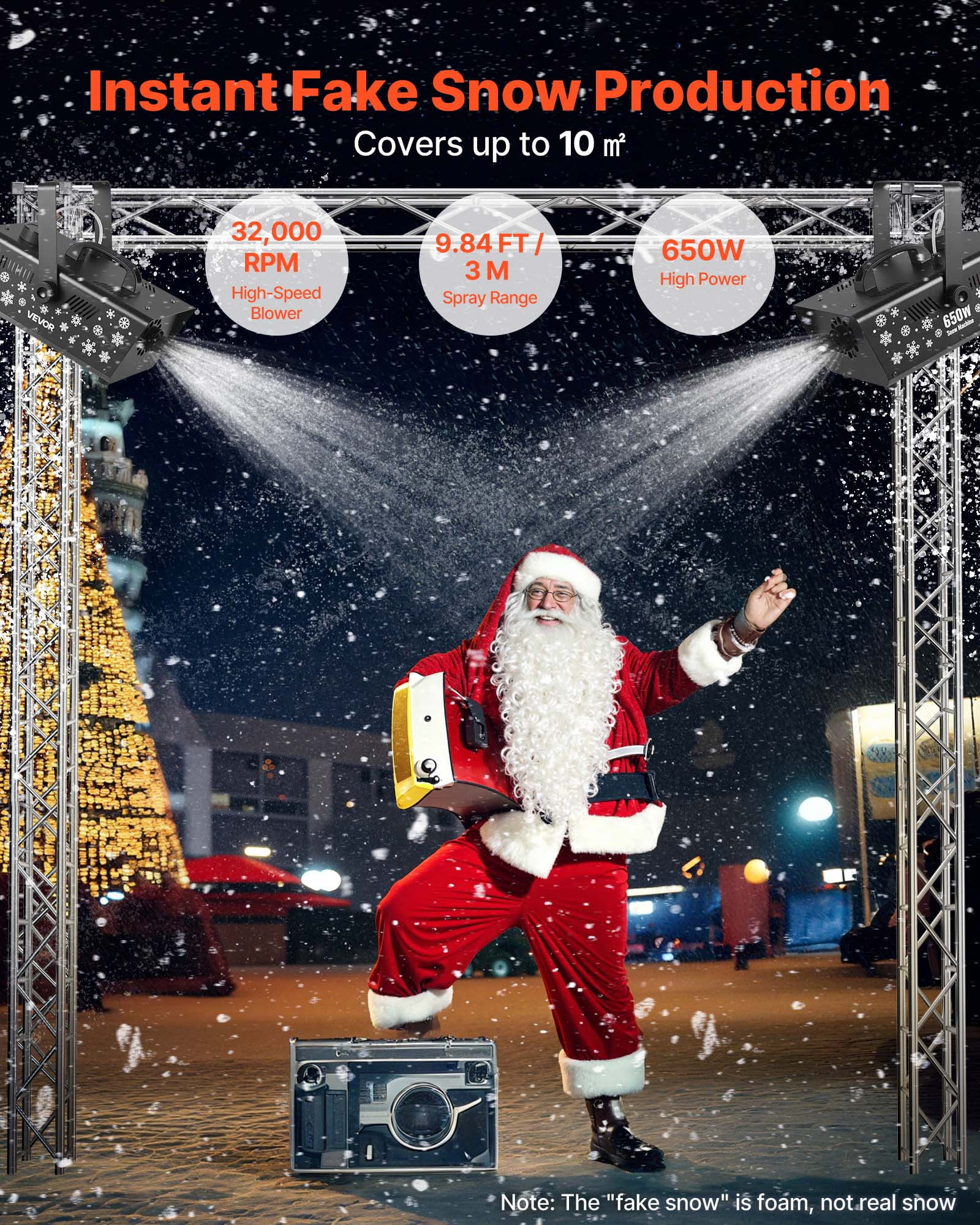 VEVOR Snow Machine, 650W Handheld/Hanging Fake Snow Maker, Snowmaking Machine with Portable Handle, Outdoor & Indoor Artificial Snowflake Maker for DJ Stage Parties Christmas Decor