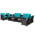 thumbnail image 2 of Gymax 8PCS Outdoor Conversation Set Patio PE Rattan Set w/ Glass Table & Sofa Cushions Turquoise, 2 of 10