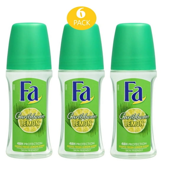 Fa Deodorant Roll-on, 1.7 Ounce Caribbean Lemon Deodorant, Antiperspirant for Men & Women - 50ml (6 Pack)