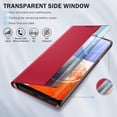 thumbnail image 3 of Phone Case for Samsung Galaxy A14 Case, Smart Clear View Window Luxury Slim Mirror for Galaxy A14 Case with Kickstand, Leather Hard PC Flip Shockproof Protective Cover Samsung A14 5G Case, Red, 3 of 14