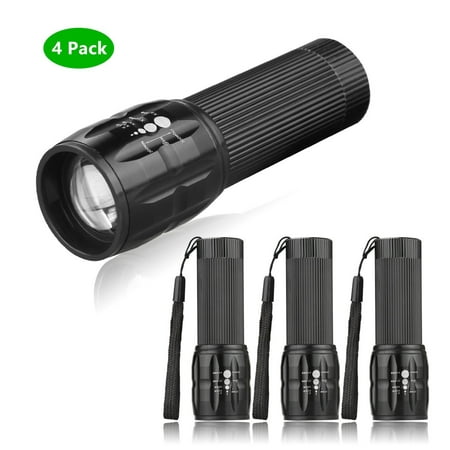 LED Flashlight Torch Adjustable Focus Portable Outdoor Flashlight with 3 Light Modes for Camping Hiking Hunting BBQ(4 Pack, (Best Led Torch For Hunting)